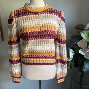 MINKPINK striped knit Sweater Orange pink crewneck medium khalida boho cottage